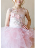 Blush Pink Ruffle Tulle 3D Flower Wedding Flower Girl Dress